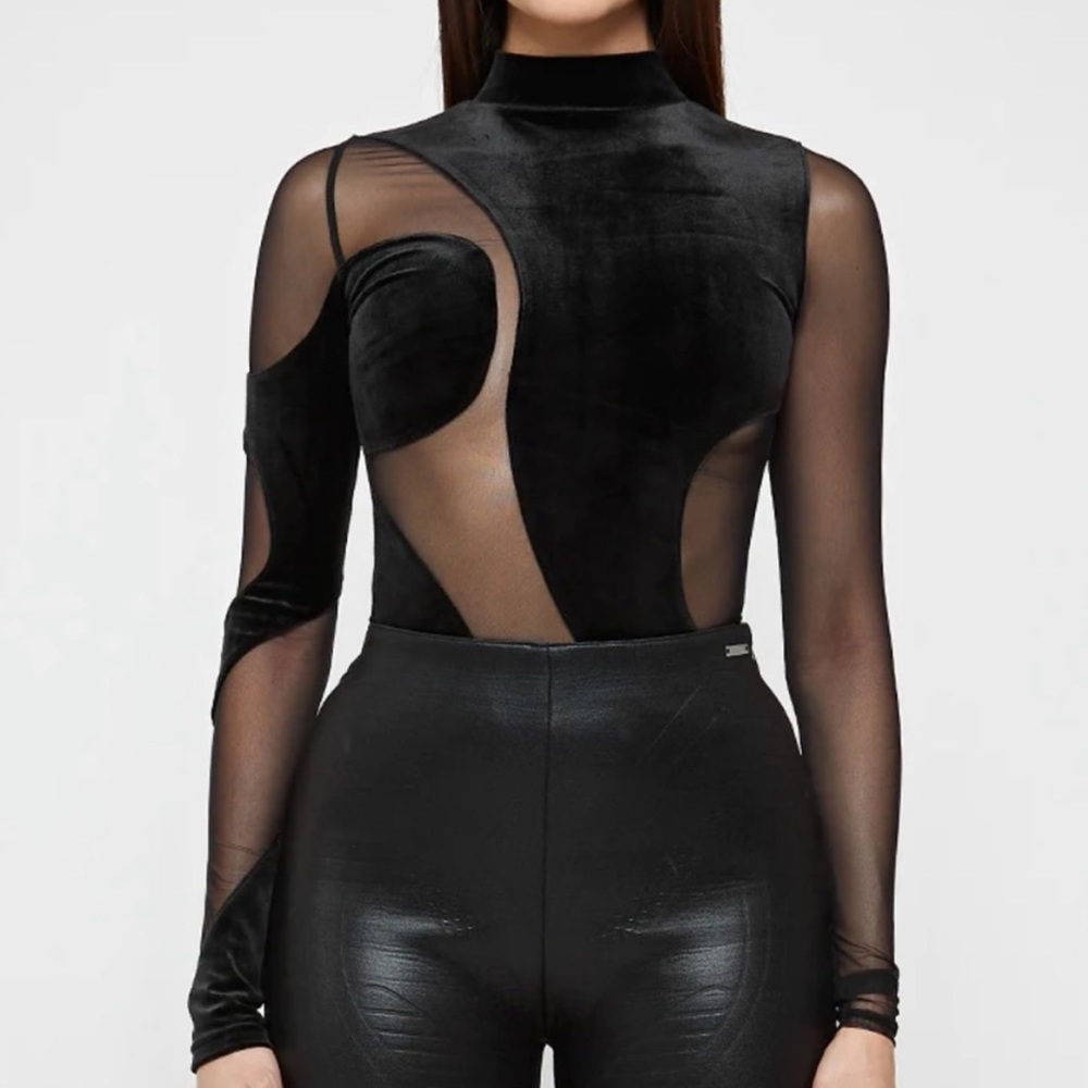Maniere De Voir velour and mesh bodysuit